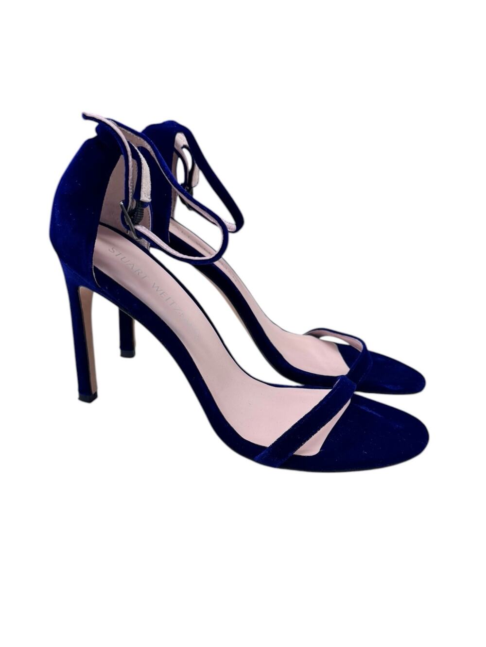 Stuart Weitzman Blue Velvet Ankle Strap High Heel Sandals - Women's Size 8.5
